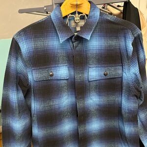 L.L. Bean Men's Black and Blue Plaid Shirt Jacket